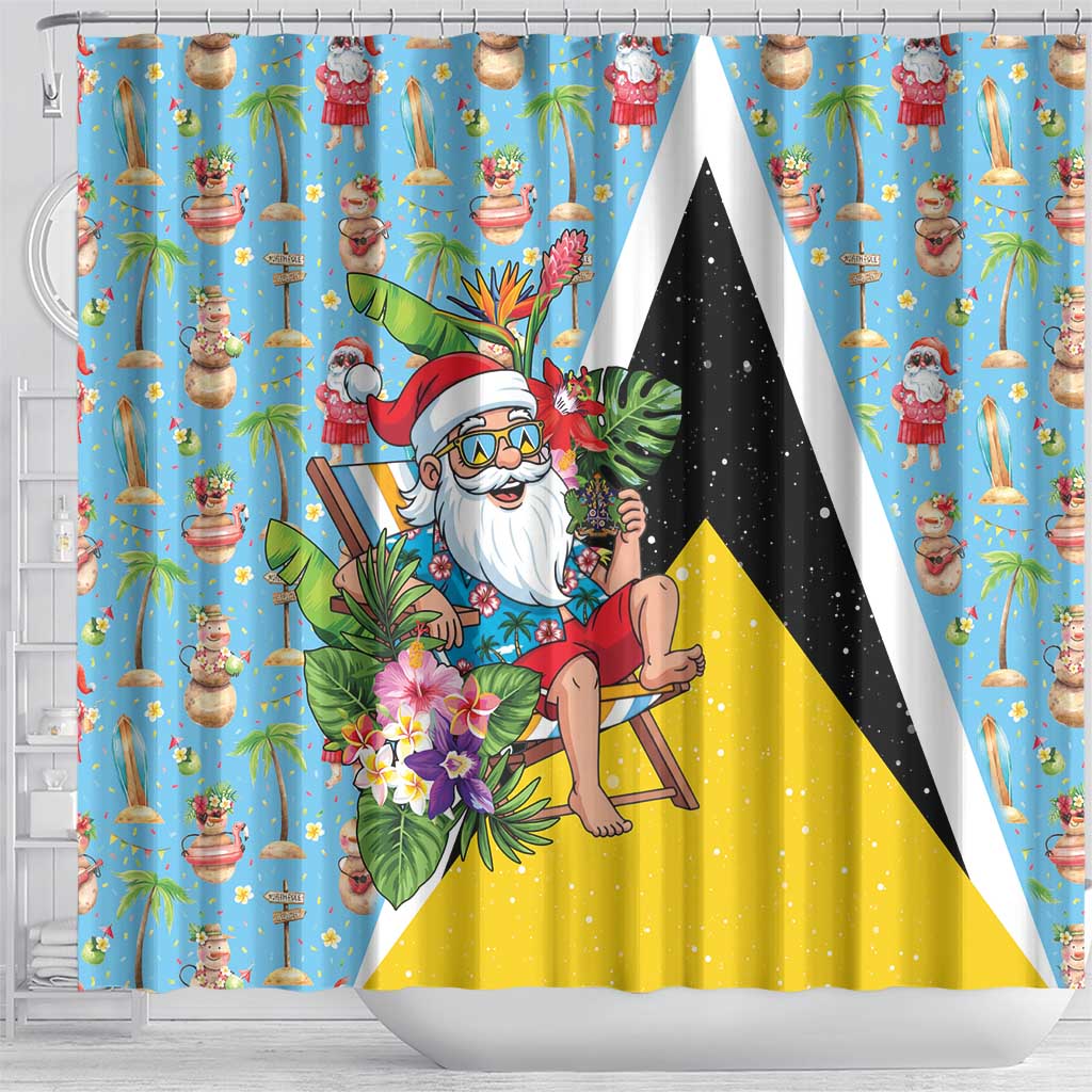 Saint Lucia Christmas Shower Curtain Tropical Santa Claus - Wonder Print Shop