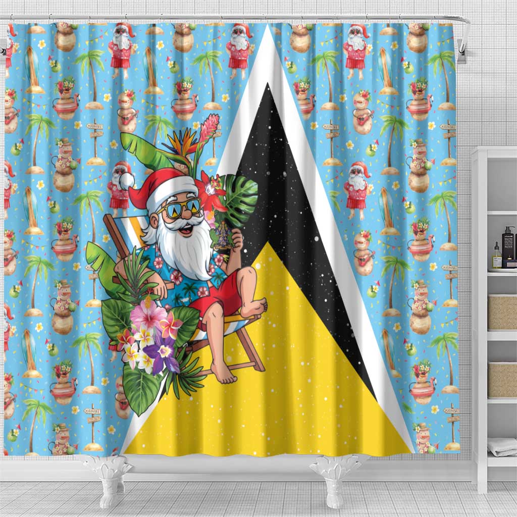 Saint Lucia Christmas Shower Curtain Tropical Santa Claus - Wonder Print Shop