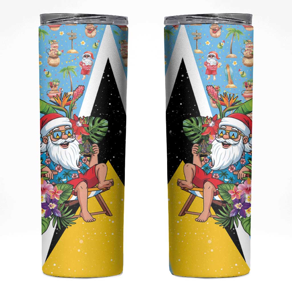 Saint Lucia Christmas Skinny Tumbler Tropical Santa Claus - Wonder Print Shop