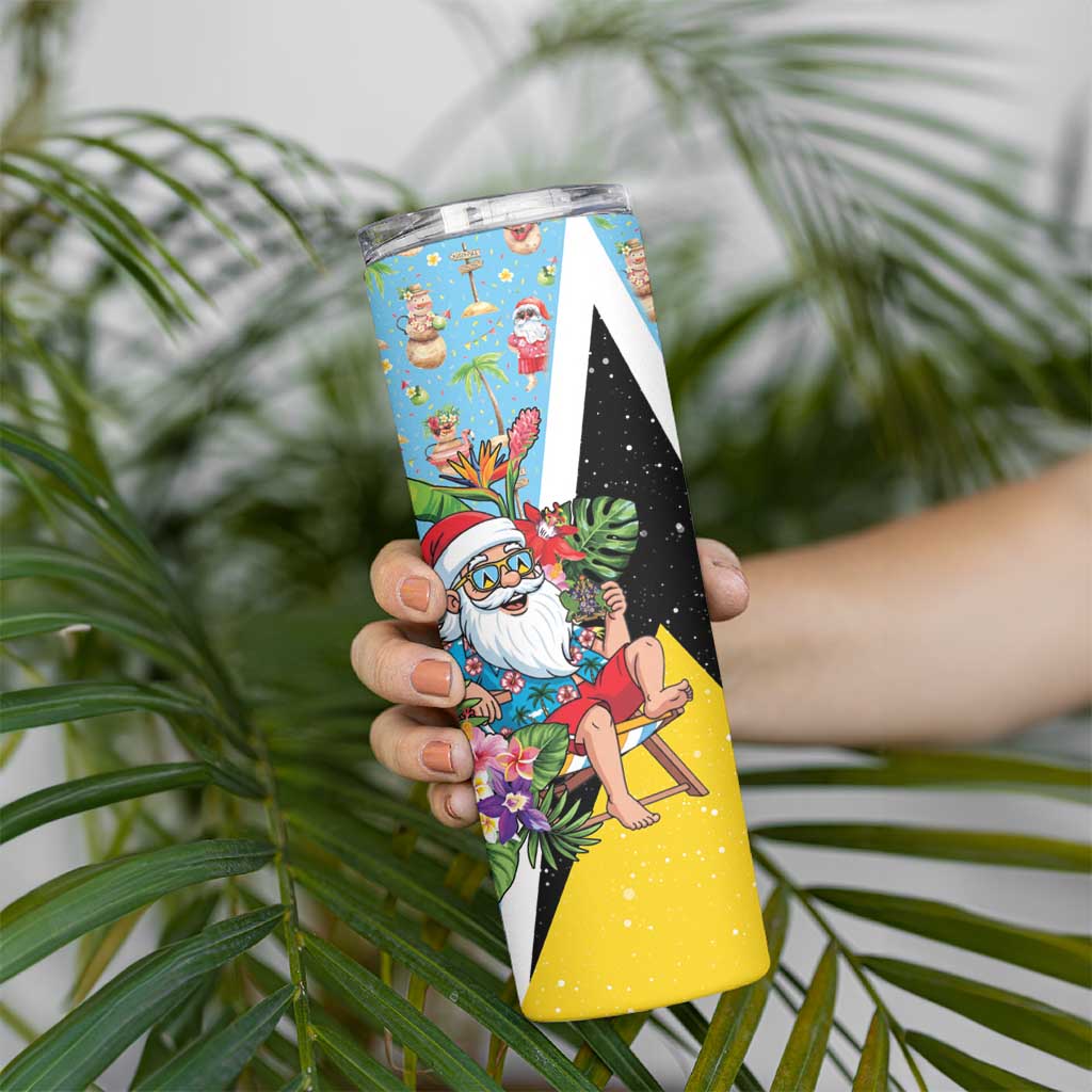 Saint Lucia Christmas Skinny Tumbler Tropical Santa Claus - Wonder Print Shop