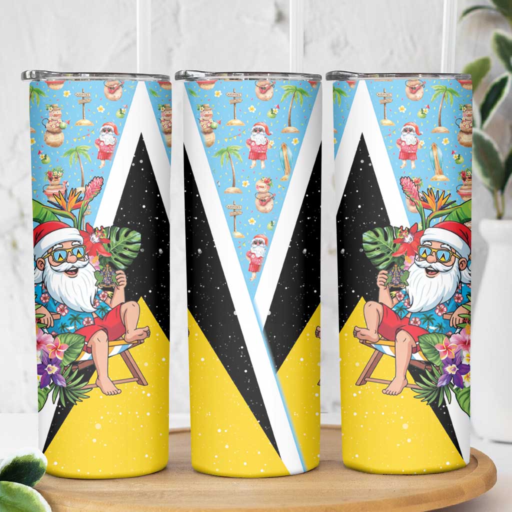 Saint Lucia Christmas Skinny Tumbler Tropical Santa Claus - Wonder Print Shop