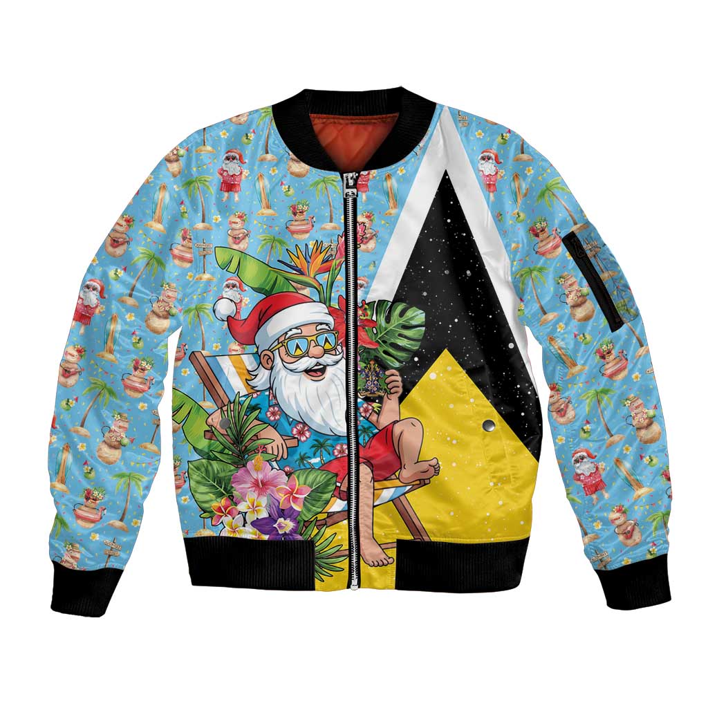 Saint Lucia Christmas Sleeve Zip Bomber Jacket Tropical Santa Claus - Wonder Print Shop