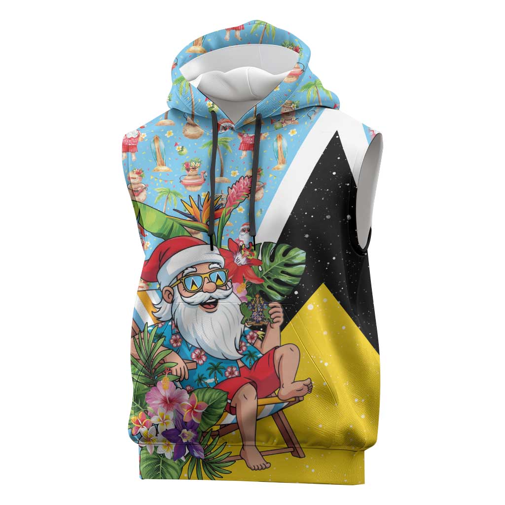 Saint Lucia Christmas Sleeveless Hoodie Tropical Santa Claus - Wonder Print Shop