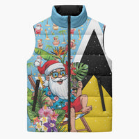 Saint Lucia Christmas Sleeveless Puffer Jacket Tropical Santa Claus - Wonder Print Shop