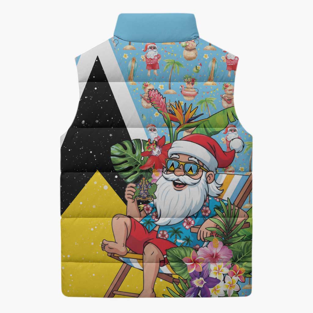 Saint Lucia Christmas Sleeveless Puffer Jacket Tropical Santa Claus - Wonder Print Shop