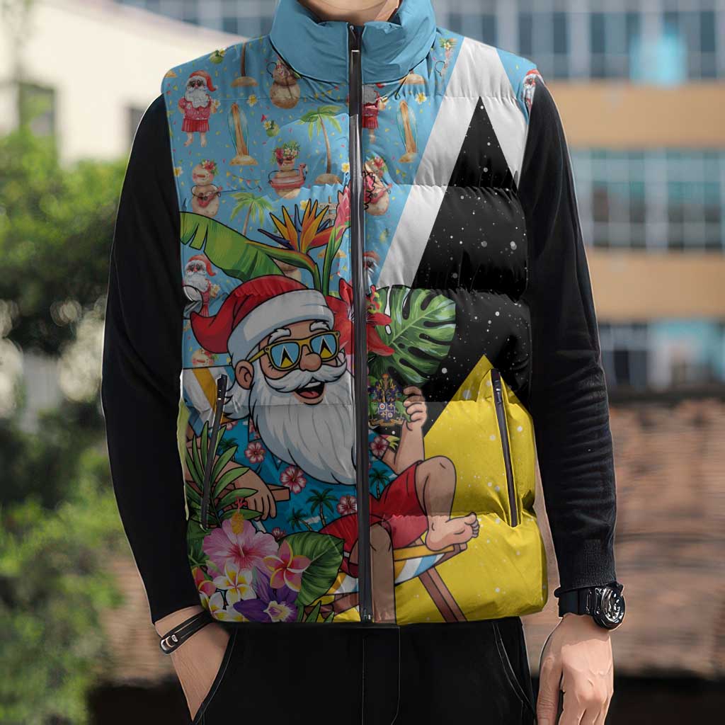 Saint Lucia Christmas Sleeveless Puffer Jacket Tropical Santa Claus - Wonder Print Shop