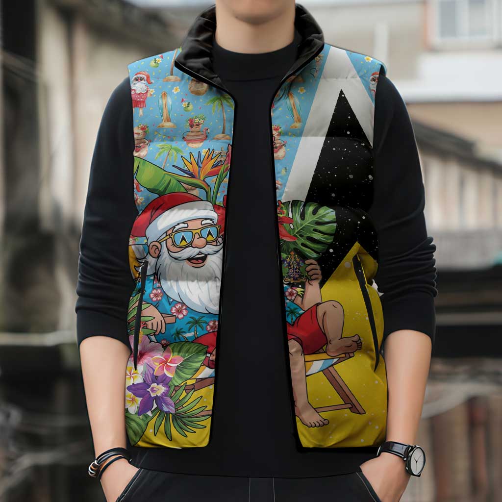 Saint Lucia Christmas Sleeveless Puffer Jacket Tropical Santa Claus - Wonder Print Shop