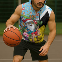 Saint Lucia Christmas Sleeveless Zip Hoodie Tropical Santa Claus - Wonder Print Shop