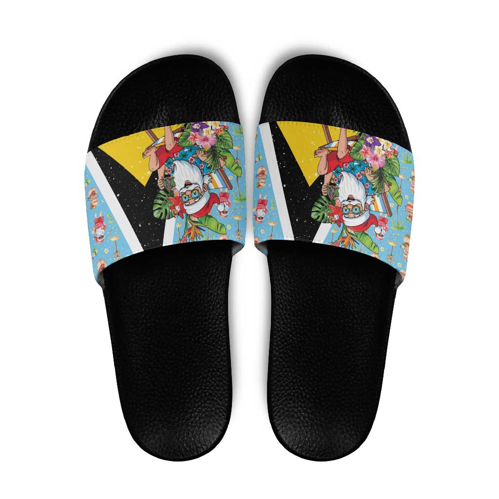 Saint Lucia Christmas Slide Sandals Tropical Santa Claus - Wonder Print Shop