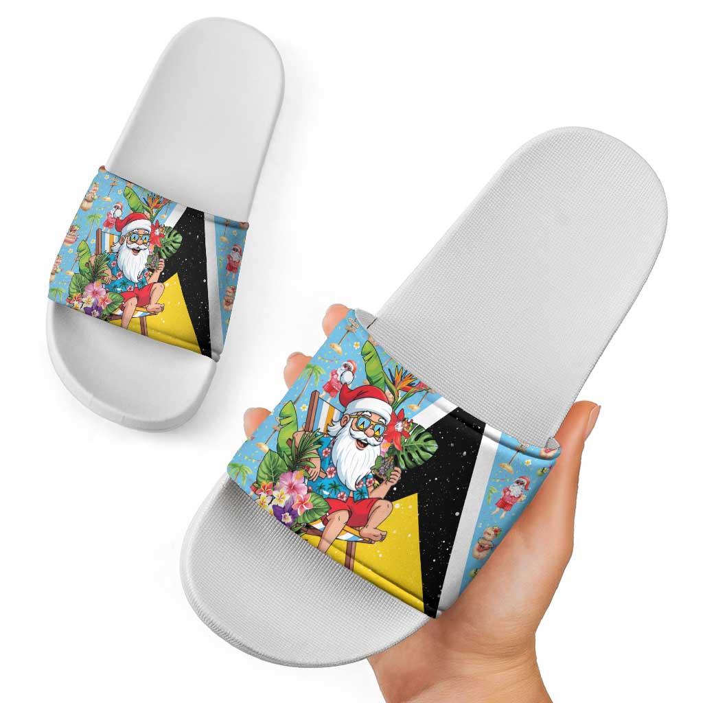 Saint Lucia Christmas Slide Sandals Tropical Santa Claus - Wonder Print Shop