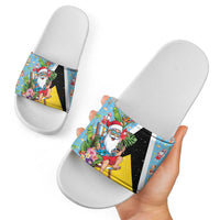 Saint Lucia Christmas Slide Sandals Tropical Santa Claus - Wonder Print Shop