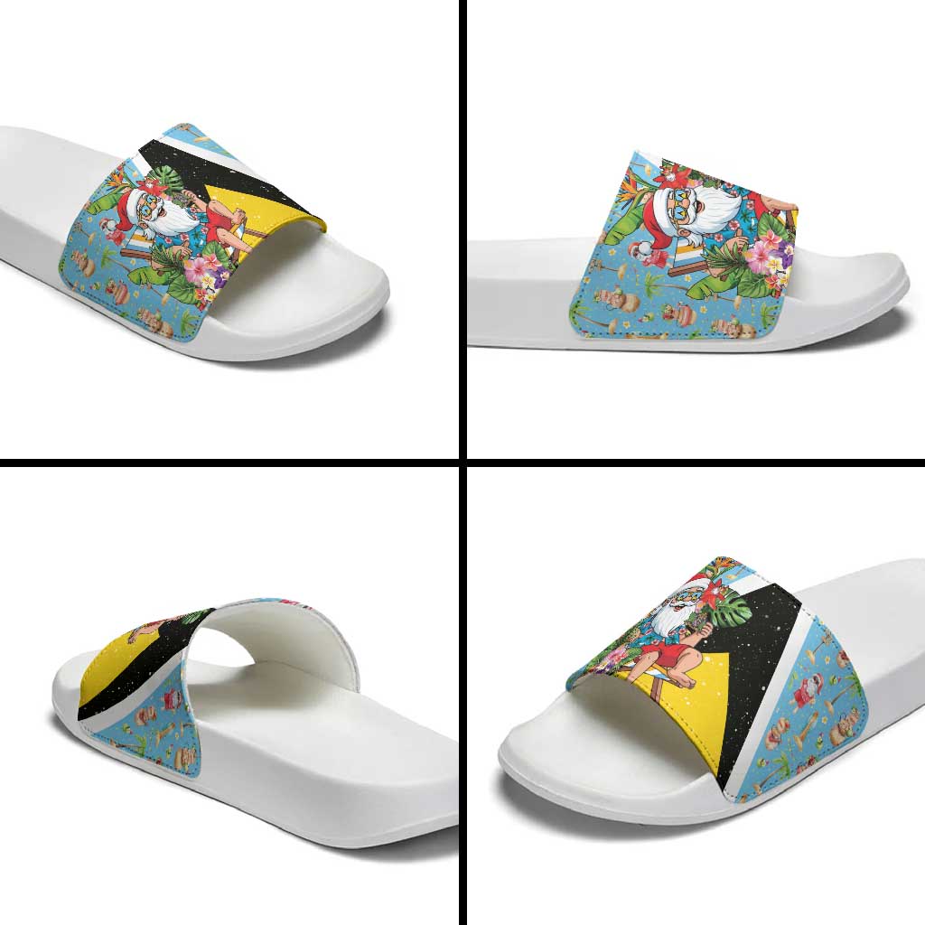 Saint Lucia Christmas Slide Sandals Tropical Santa Claus - Wonder Print Shop