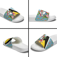 Saint Lucia Christmas Slide Sandals Tropical Santa Claus - Wonder Print Shop
