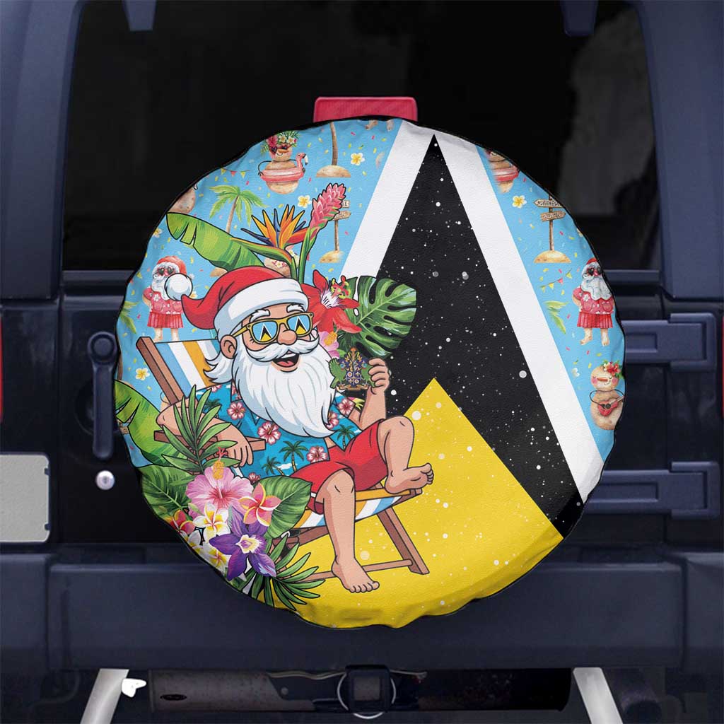 Saint Lucia Christmas Spare Tire Cover Tropical Santa Claus - Wonder Print Shop