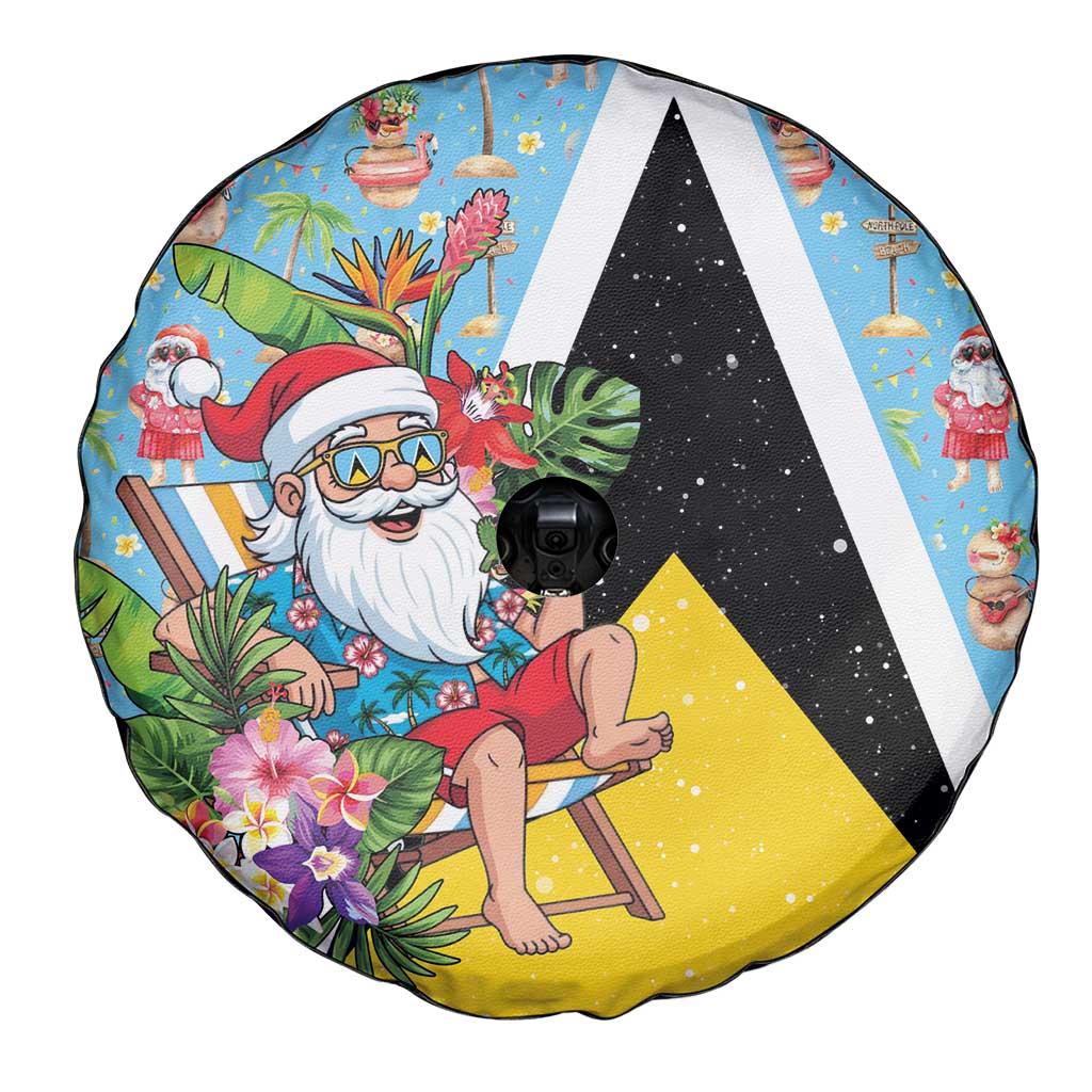 Saint Lucia Christmas Spare Tire Cover Tropical Santa Claus - Wonder Print Shop