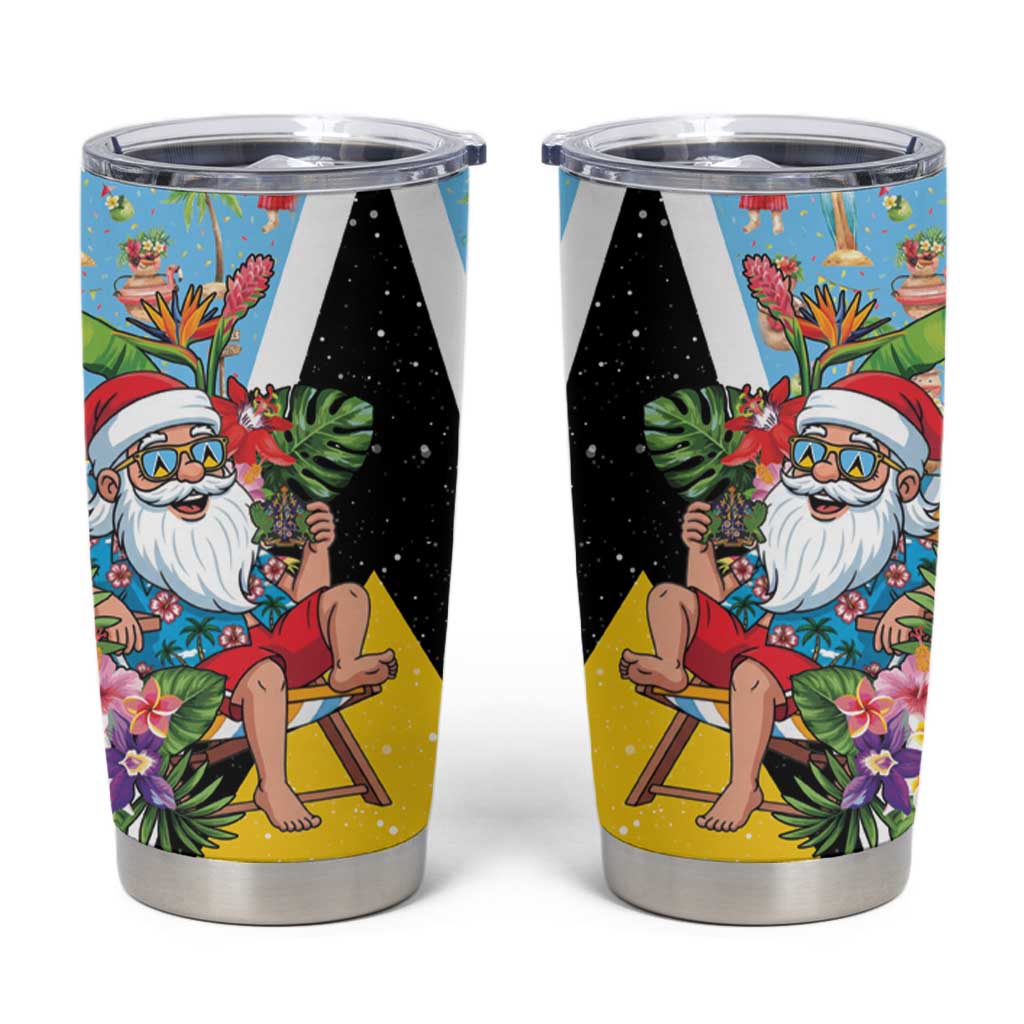 Saint Lucia Christmas Tumbler Cup Tropical Santa Claus - Wonder Print Shop