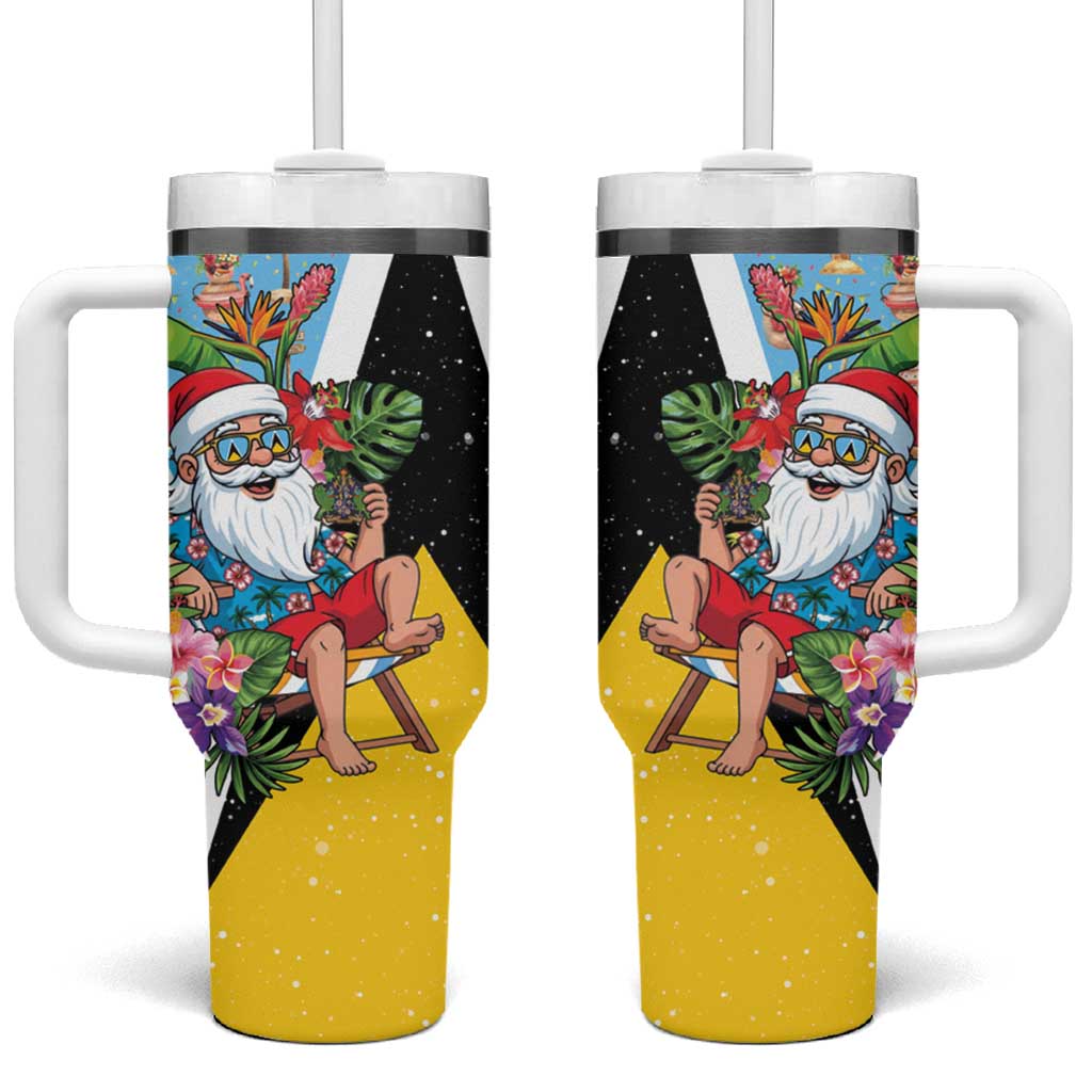 Saint Lucia Christmas Tumbler With Handle Tropical Santa Claus - Wonder Print Shop