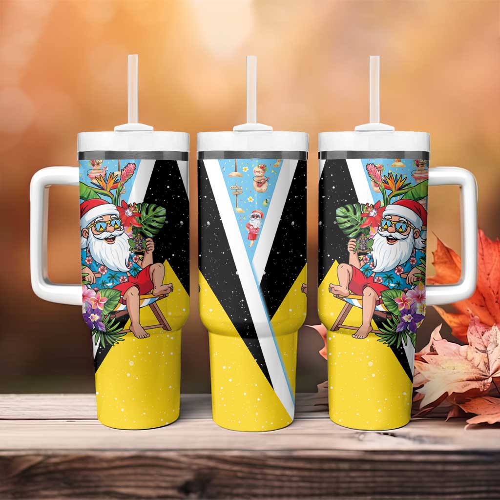 Saint Lucia Christmas Tumbler With Handle Tropical Santa Claus - Wonder Print Shop