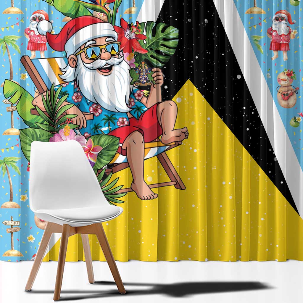 Saint Lucia Christmas Window Curtain Tropical Santa Claus - Wonder Print Shop