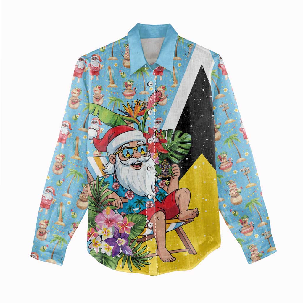 Saint Lucia Christmas Women Casual Shirt Tropical Santa Claus - Wonder Print Shop