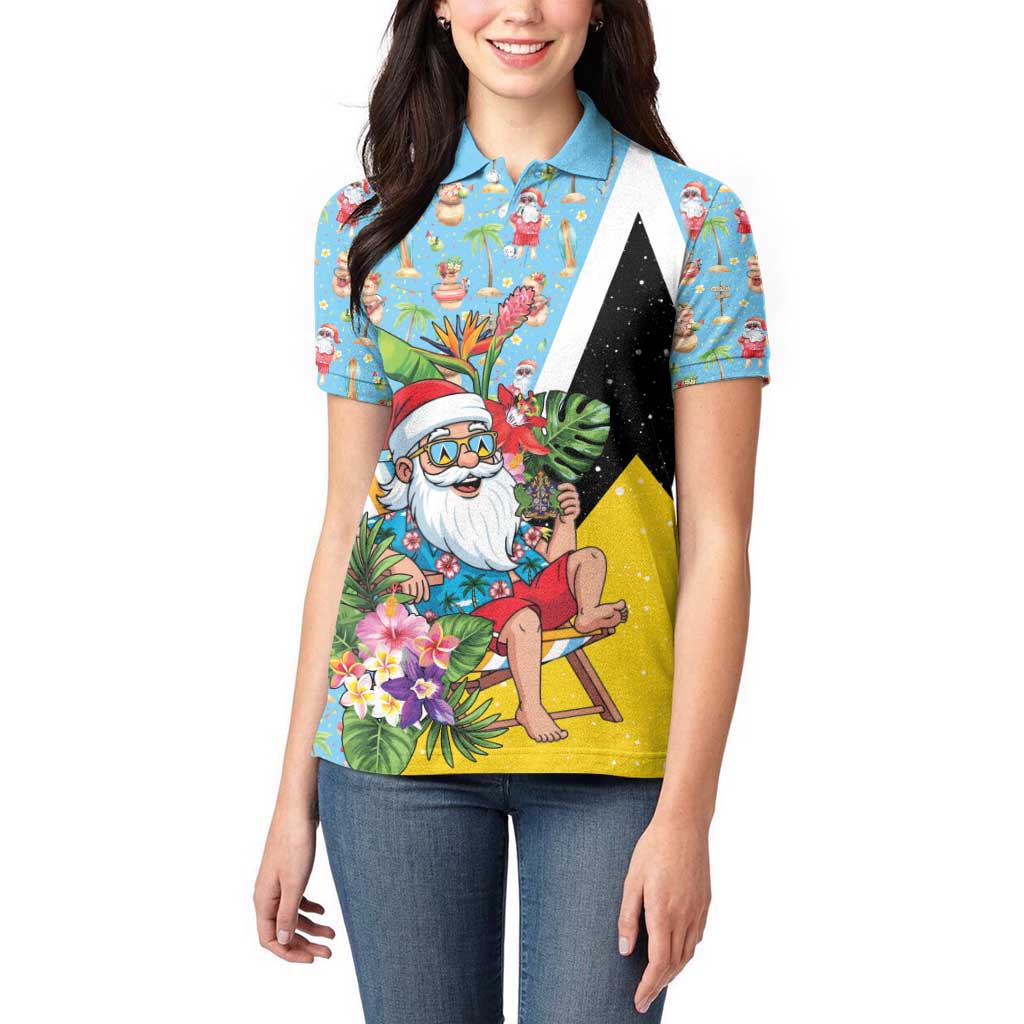 Saint Lucia Christmas Women Polo Shirt Tropical Santa Claus - Wonder Print Shop