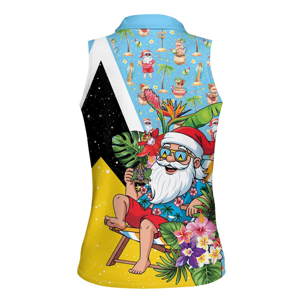Saint Lucia Christmas Women Sleeveless Polo Shirt Tropical Santa Claus - Wonder Print Shop