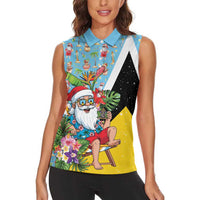 Saint Lucia Christmas Women Sleeveless Polo Shirt Tropical Santa Claus - Wonder Print Shop