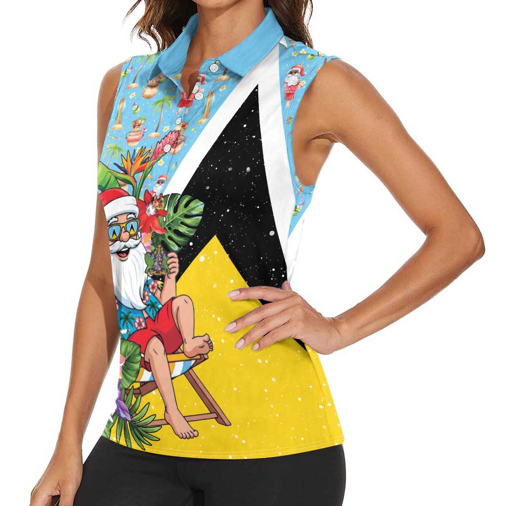 Saint Lucia Christmas Women Sleeveless Polo Shirt Tropical Santa Claus - Wonder Print Shop