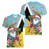 Saint Lucia Christmas Women V-Neck T-Shirt Tropical Santa Claus - Wonder Print Shop