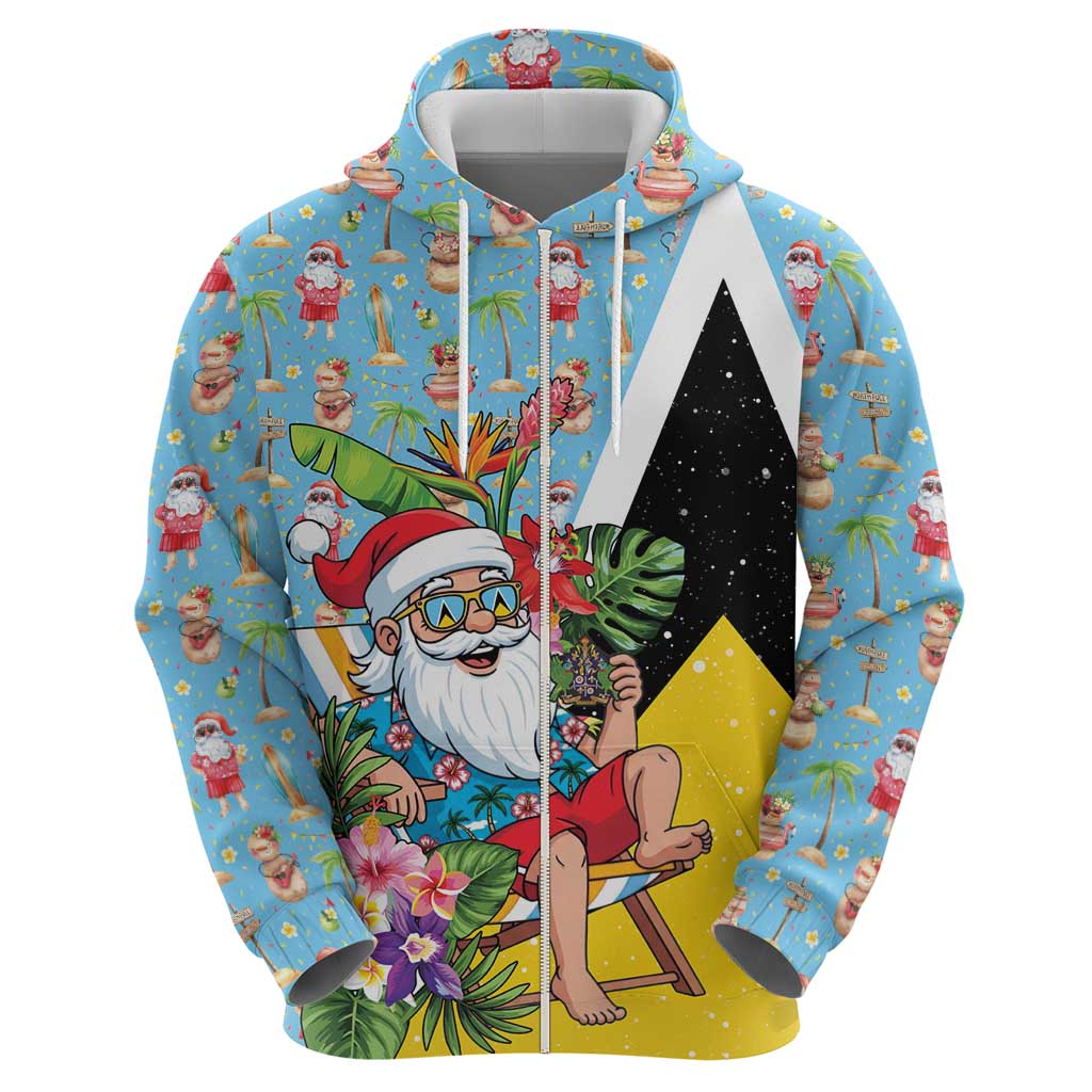 Saint Lucia Christmas Zip Hoodie Tropical Santa Claus - Wonder Print Shop