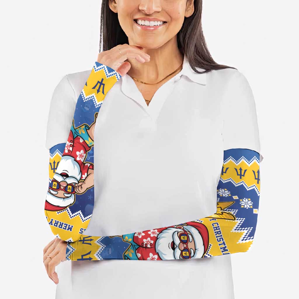 Barbados Christmas Arm Sleeves Trident Dabbing Santa - Wonder Print Shop