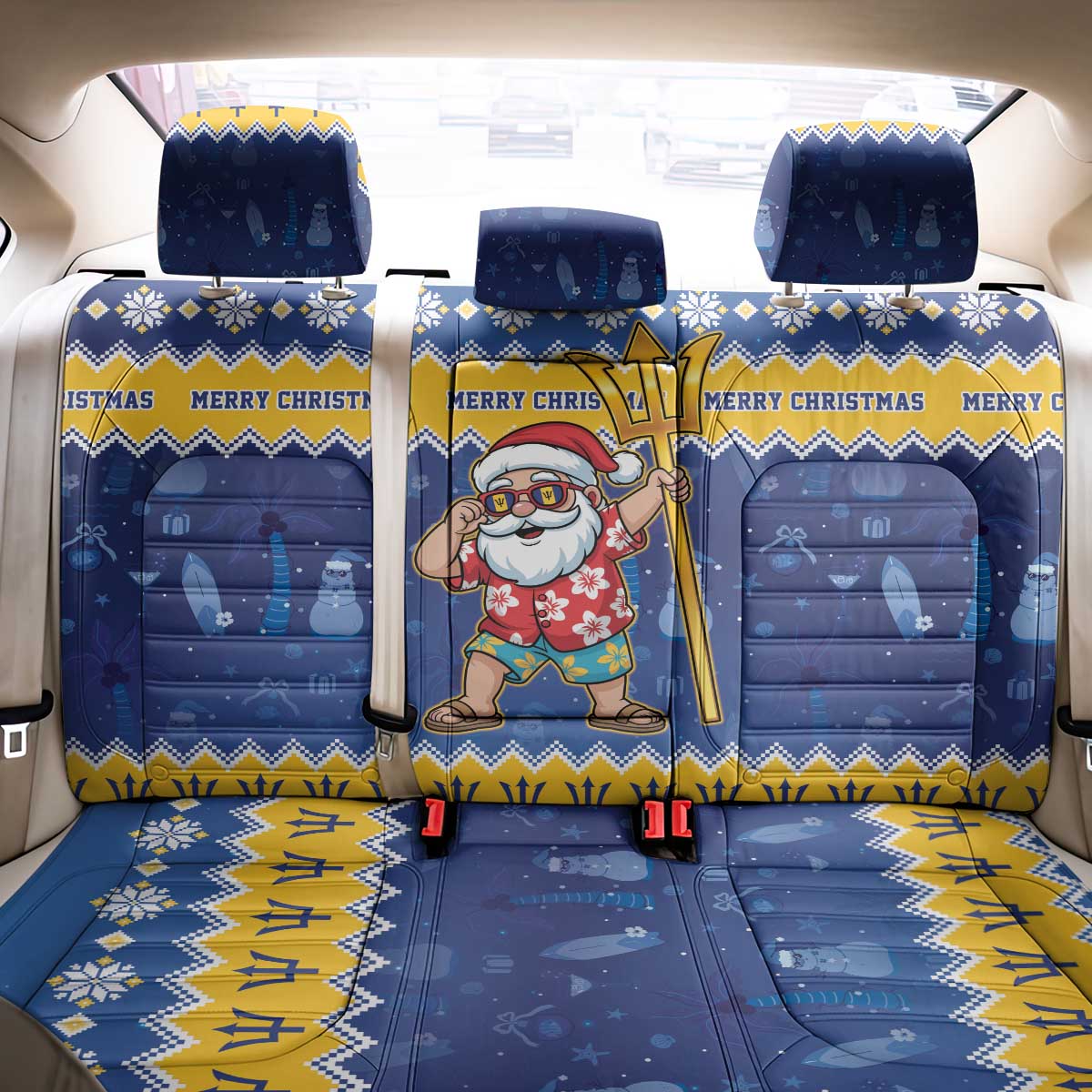 Barbados Christmas Back Car Seat Cover Trident Dabbing Santa - Wonder Print Shop