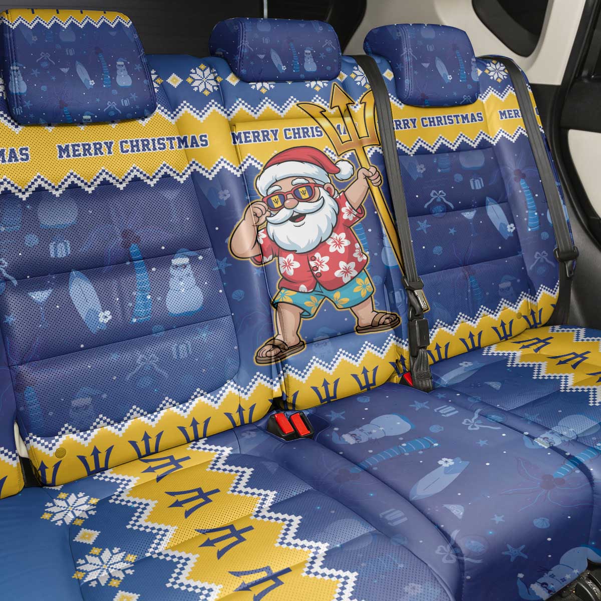 Barbados Christmas Back Car Seat Cover Trident Dabbing Santa - Wonder Print Shop