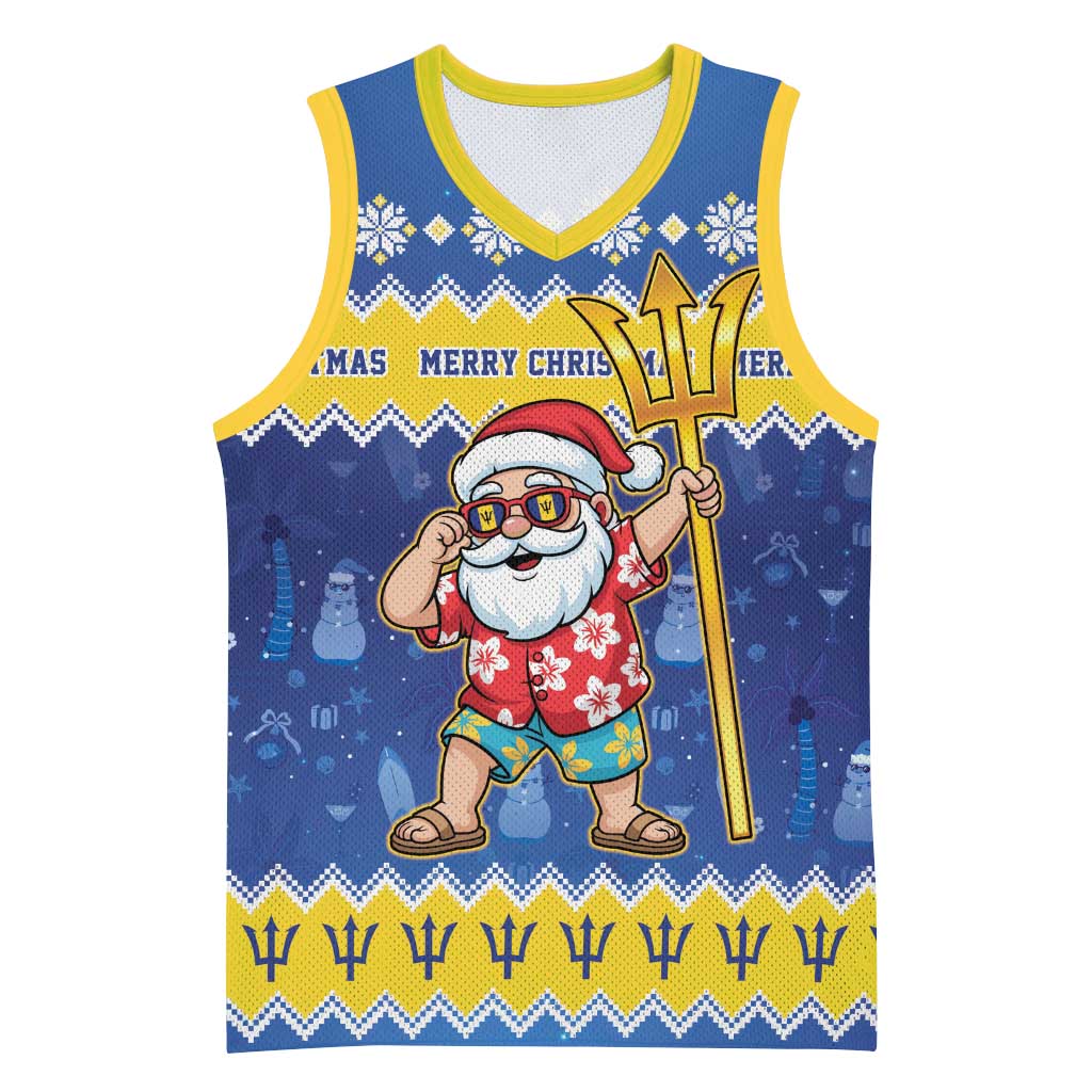 Barbados Christmas Basketball Jersey Trident Dabbing Santa - Wonder Print Shop
