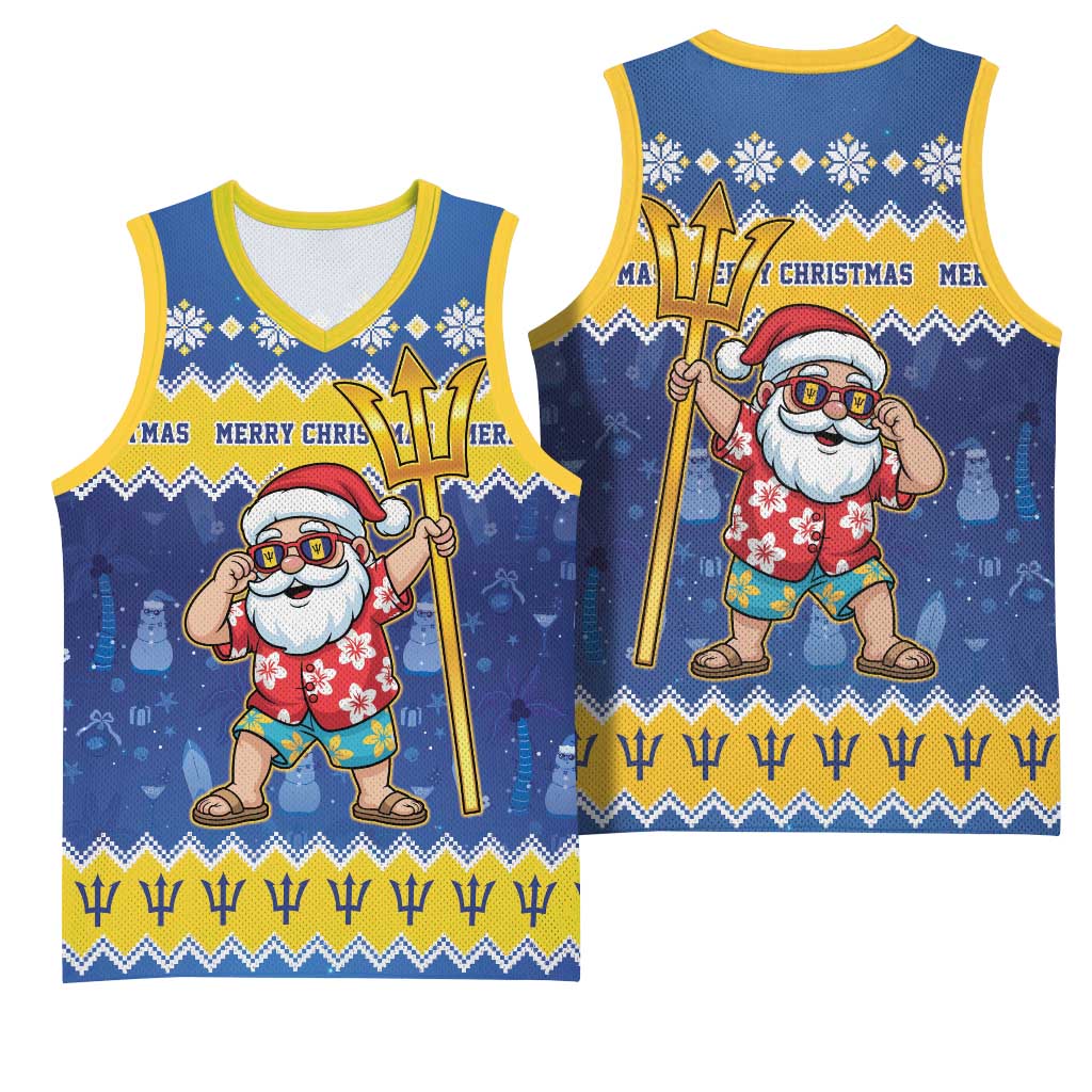 Barbados Christmas Basketball Jersey Trident Dabbing Santa - Wonder Print Shop