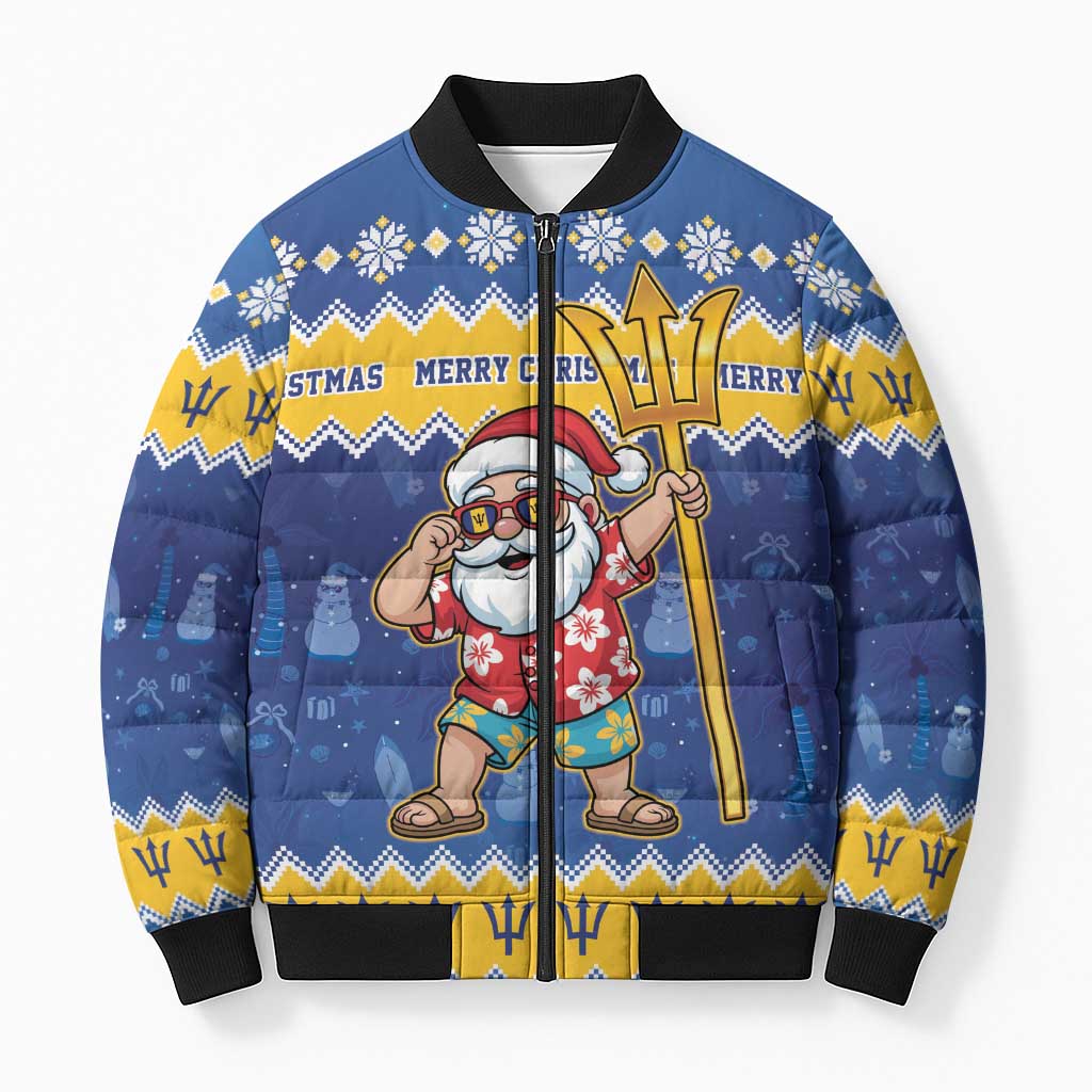 Barbados Christmas Bomber Puffer Jacket Trident Dabbing Santa - Wonder Print Shop