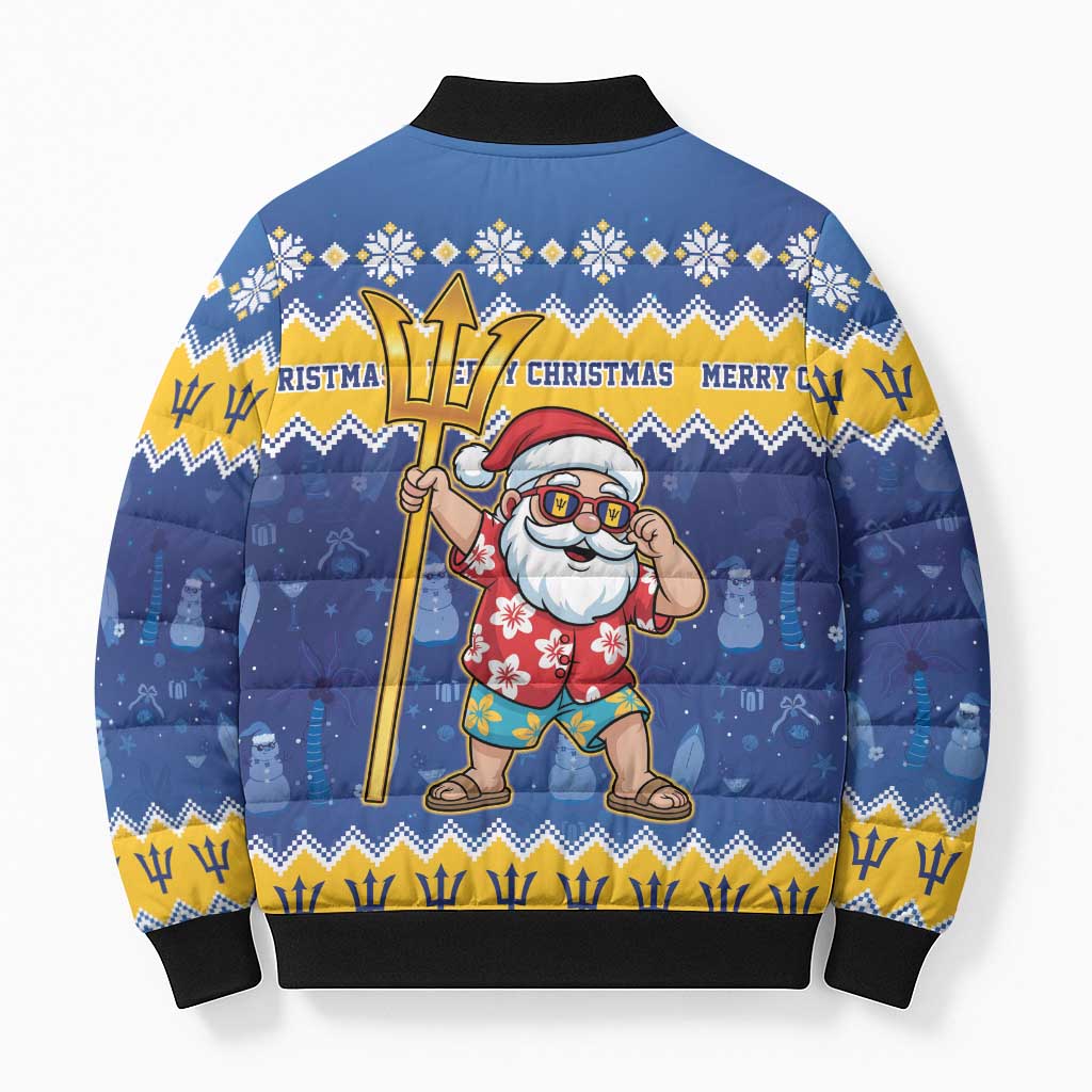 Barbados Christmas Bomber Puffer Jacket Trident Dabbing Santa - Wonder Print Shop