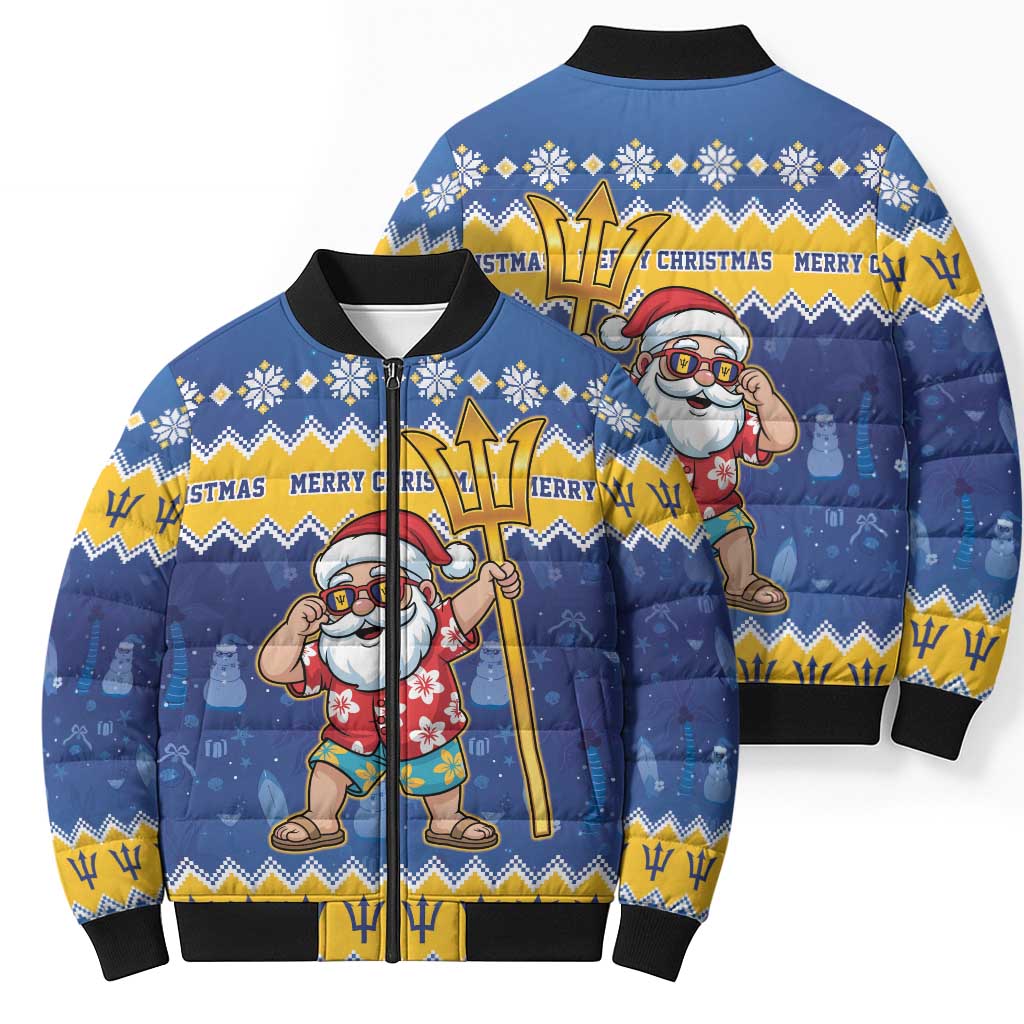 Barbados Christmas Bomber Puffer Jacket Trident Dabbing Santa - Wonder Print Shop