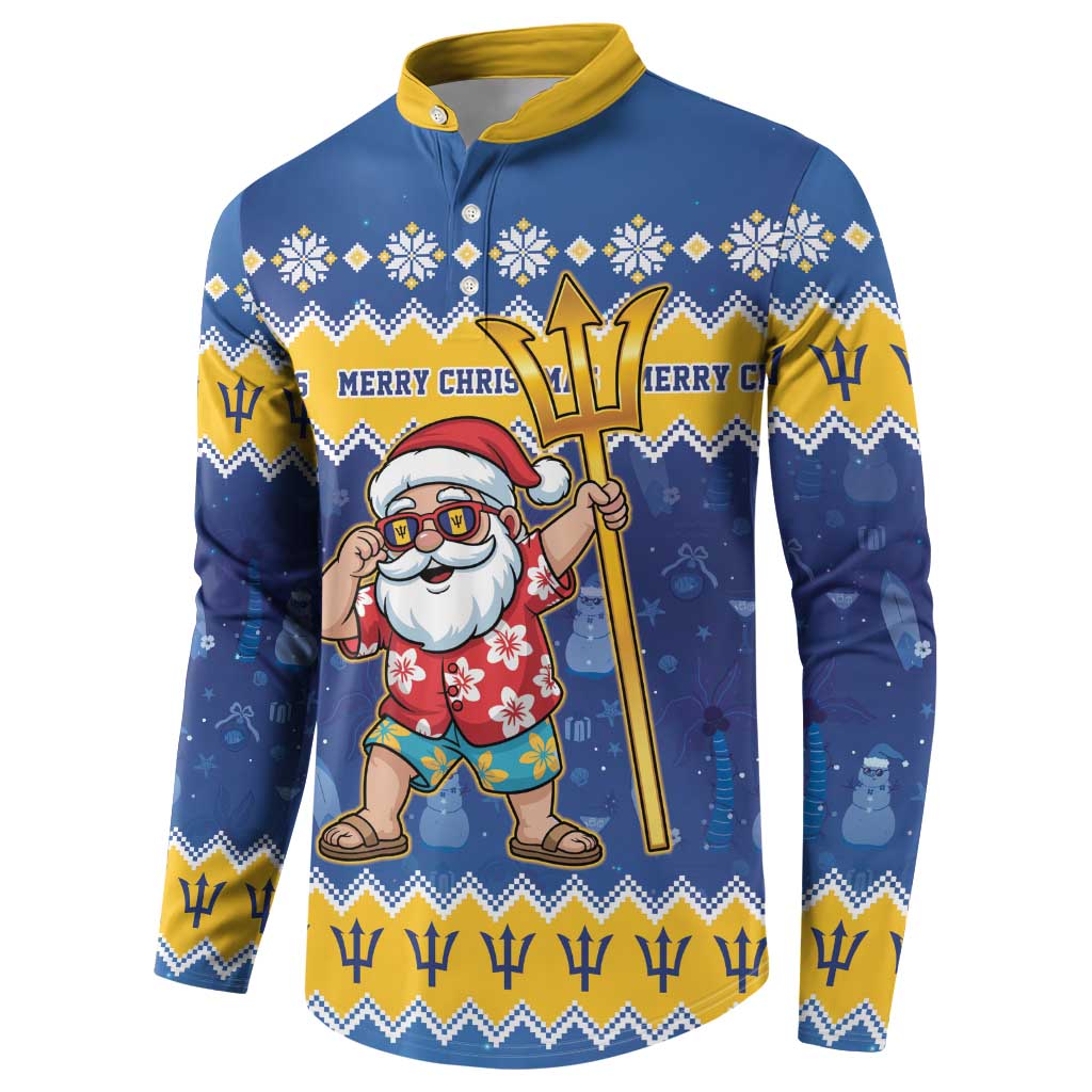 Barbados Christmas Button Sweatshirt Trident Dabbing Santa - Wonder Print Shop