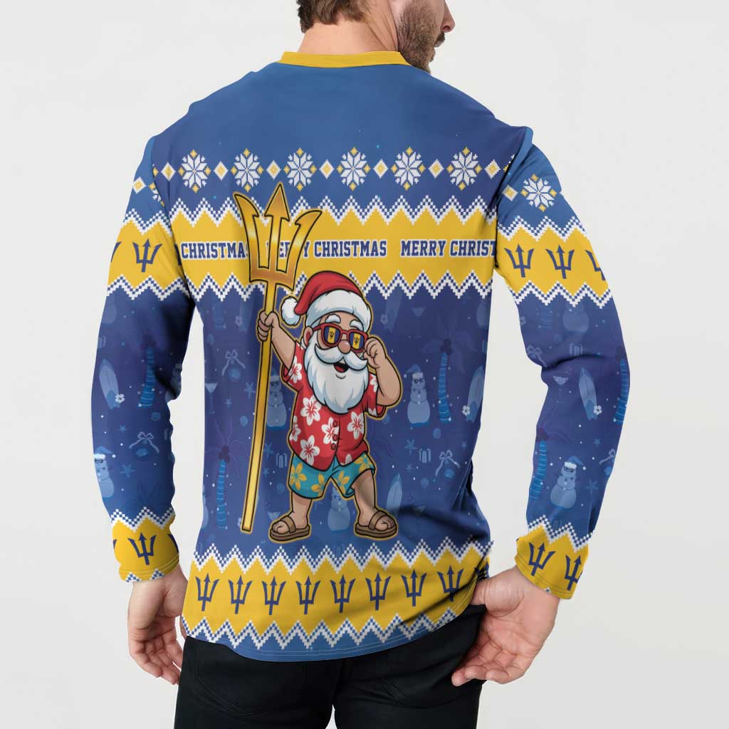 Barbados Christmas Button Sweatshirt Trident Dabbing Santa - Wonder Print Shop