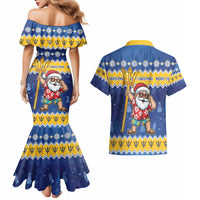 Barbados Christmas Couples Matching Mermaid Dress and Hawaiian Shirt Trident Dabbing Santa - Wonder Print Shop