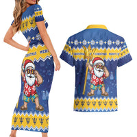 Barbados Christmas Couples Matching Short Sleeve Bodycon Dress and Hawaiian Shirt Trident Dabbing Santa - Wonder Print Shop