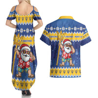 Barbados Christmas Couples Matching Summer Maxi Dress and Hawaiian Shirt Trident Dabbing Santa - Wonder Print Shop
