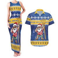 Barbados Christmas Couples Matching Tank Maxi Dress and Hawaiian Shirt Trident Dabbing Santa - Wonder Print Shop