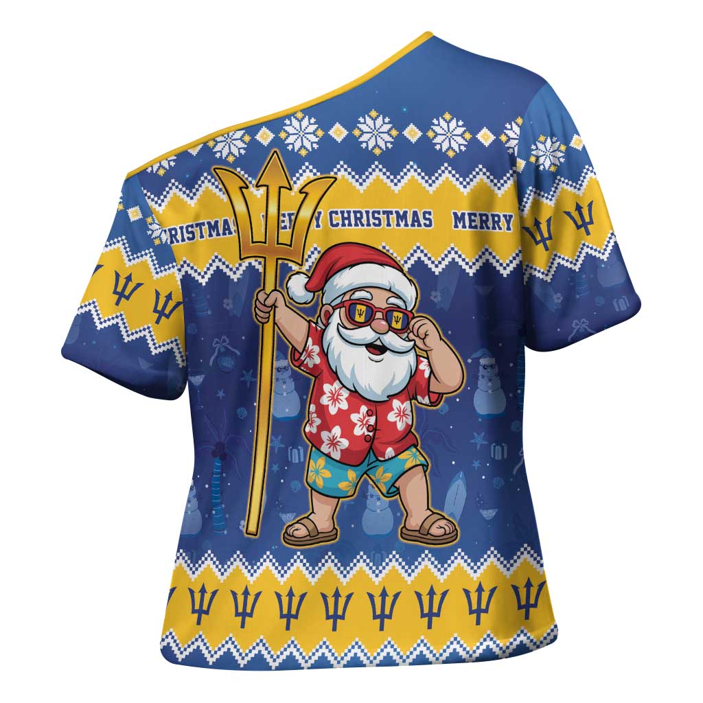 Barbados Christmas Cross Shoulder Shirt Trident Dabbing Santa - Wonder Print Shop