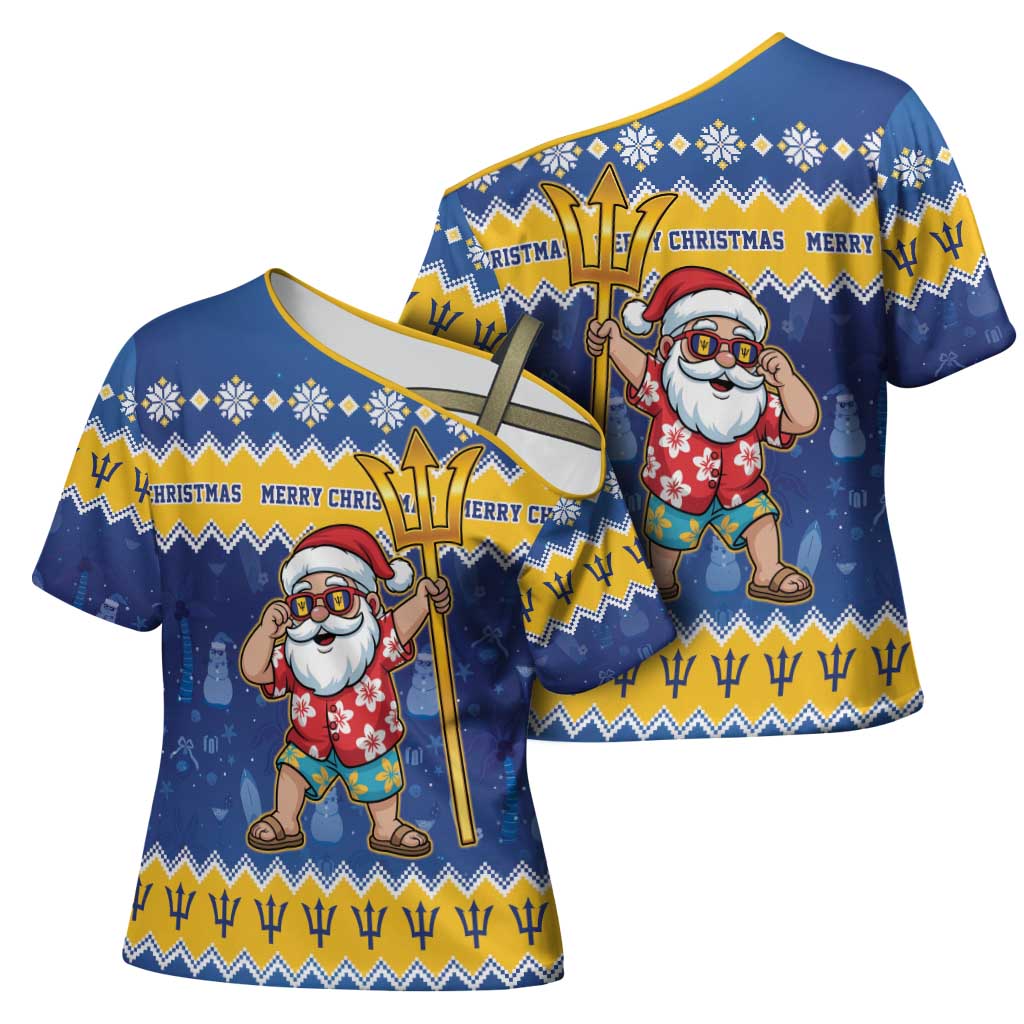 Barbados Christmas Cross Shoulder Shirt Trident Dabbing Santa - Wonder Print Shop