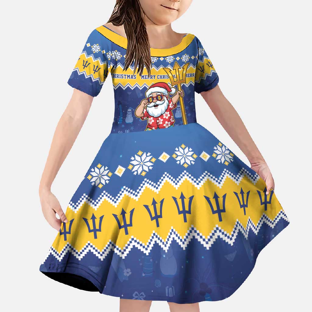 Barbados Christmas Family Matching Long Sleeve Bodycon Dress and Hawaiian Shirt Trident Dabbing Santa - Wonder Print Shop