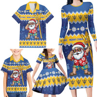 Barbados Christmas Family Matching Long Sleeve Bodycon Dress and Hawaiian Shirt Trident Dabbing Santa - Wonder Print Shop