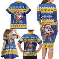 Barbados Christmas Family Matching Long Sleeve Bodycon Dress and Hawaiian Shirt Trident Dabbing Santa - Wonder Print Shop