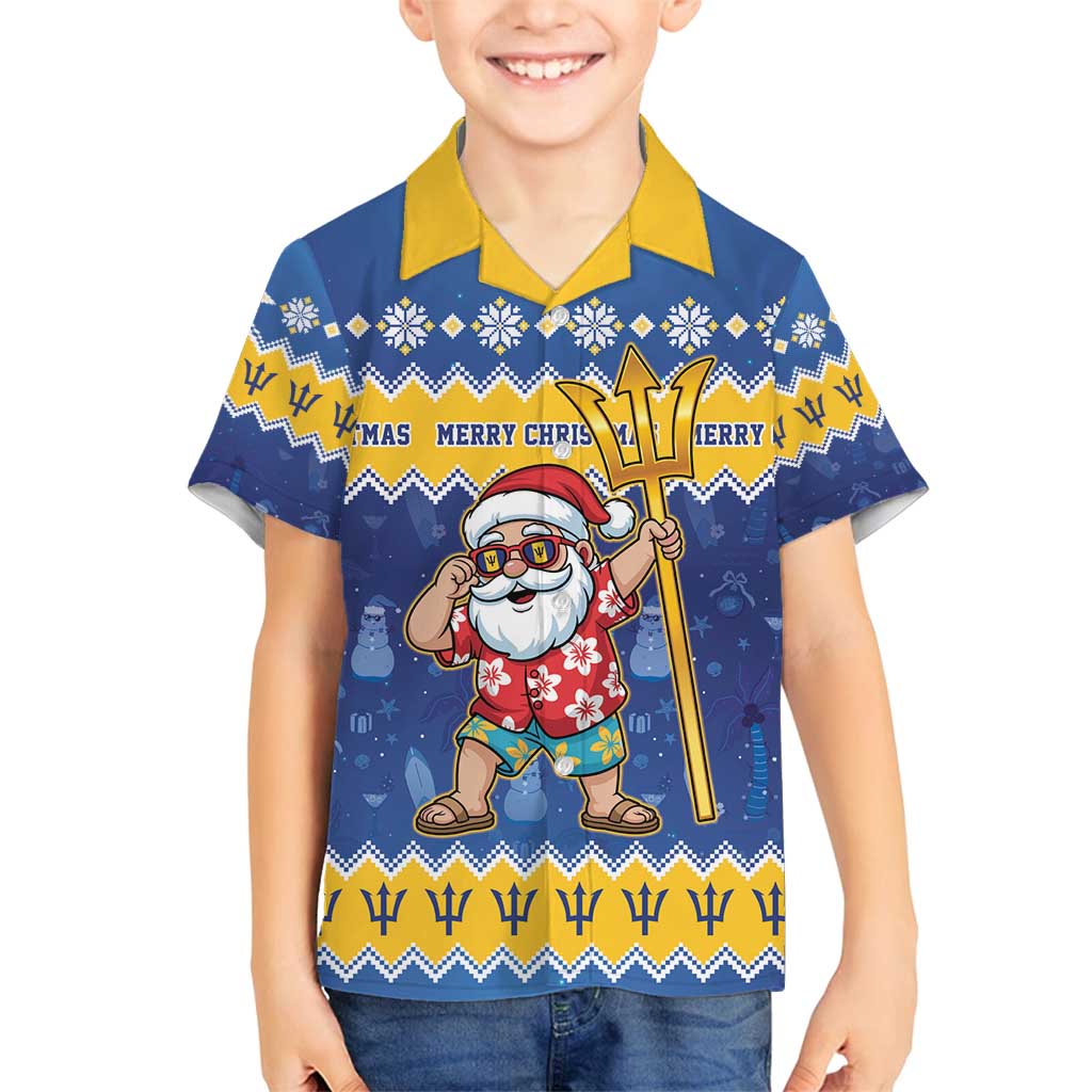 Barbados Christmas Family Matching Long Sleeve Bodycon Dress and Hawaiian Shirt Trident Dabbing Santa - Wonder Print Shop